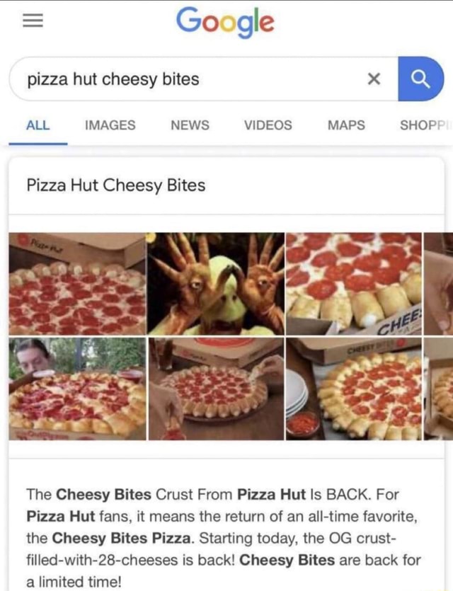 The Cheesy Bites Crust From Pizza Hut ls BACK. For Pizza Hut fans, it means the return of an all