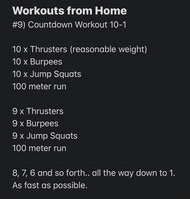 Workouts from Home #9) Countdown Workout 10-1 10 x Thrusters ...