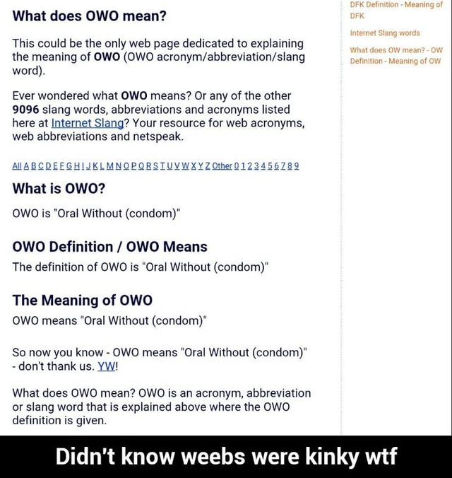 What Does 0w0 Mean This Could Be The Only Web Page Dedicated To Explainlng The Meaning Of 0w0 0w0 Acronym Abbrewatlon Slang Word Ever Wondered What 0w0 Means Or Any Of The Other 9096