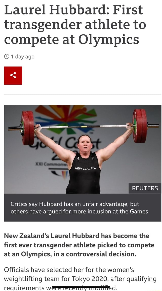 Laurel Hubbard First transgender athlete to compete at Olympics 1 day