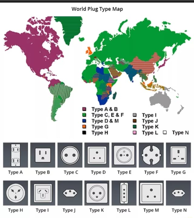 World Plug Type Map Type Type C, Type! TypeO& M Type J Type G @ Type K ...