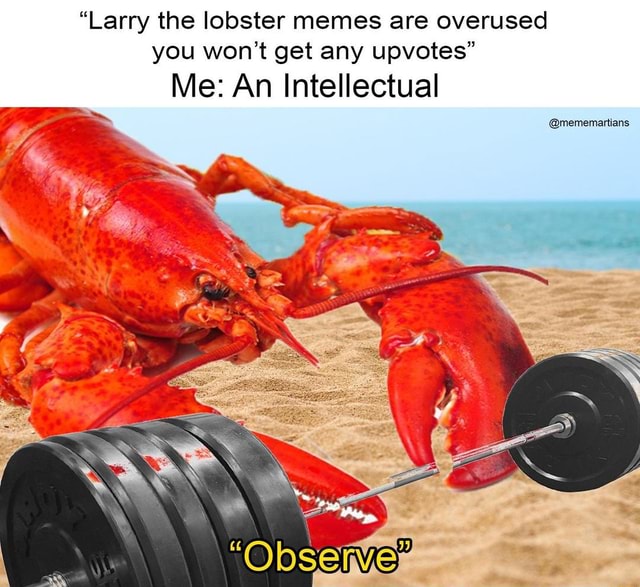 “Larry the lobster memes are overused you won’t get any upvotes" Me An