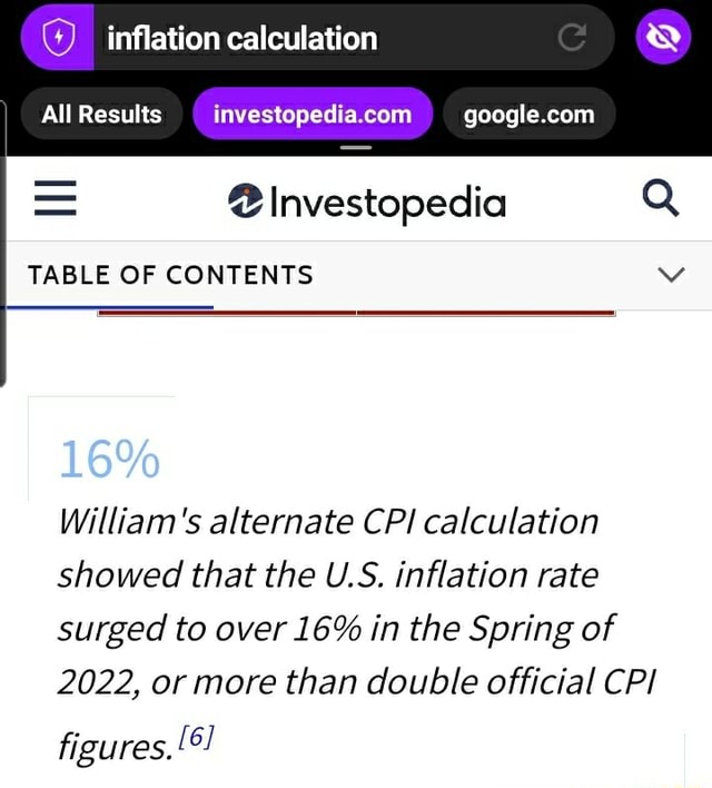 Inflation Calculation All Results @ Investopedia TABLE OF CONTENTS 16% ...