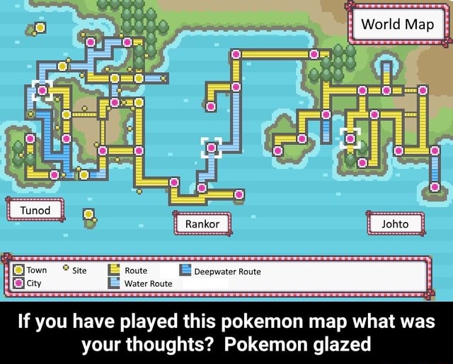 I World Map I Tunod I D I Meto Q Te C Site E Route E Deepwater Route City Water Route If You Have Played This Pokemon Map What Was Your Thoughts