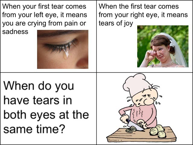 When Your First Tear Comes From Your Left Eye It Means You Are Crying From Pain Or Sadness When The First Tear Comes From Your Right Eye It Means Tears Of Joy