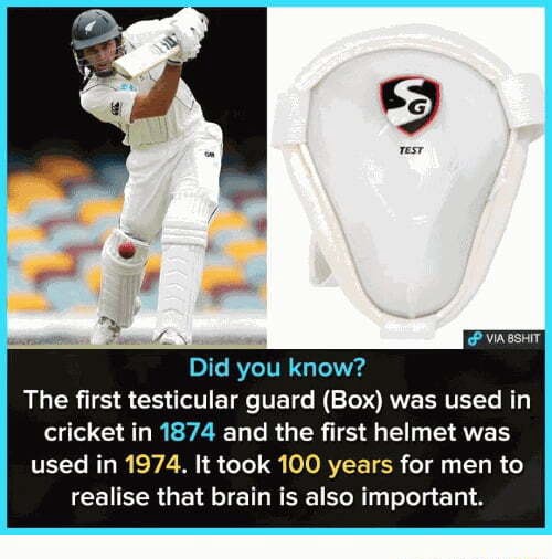 Did you know? The first testicular guard (Box) was used in cricket in 1874 and the first helmet