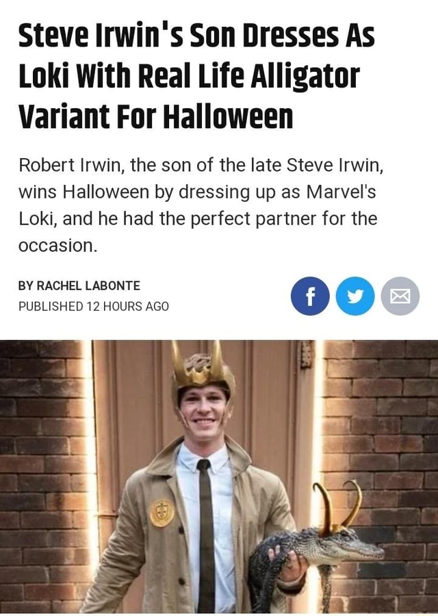 Robert Irwin Dressed up as Loki for Halloween, Poses Holding Alligator