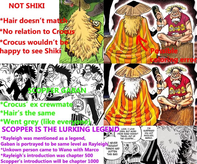 Not Shiki Hair Doesn T Ma No Relation To C Crocus Wouldn T Happy To See Shiki Scopper Is The Lurking Le Hair S The Same Rayleigh Was Mentioned As A Legend Gaban Is Portrayed