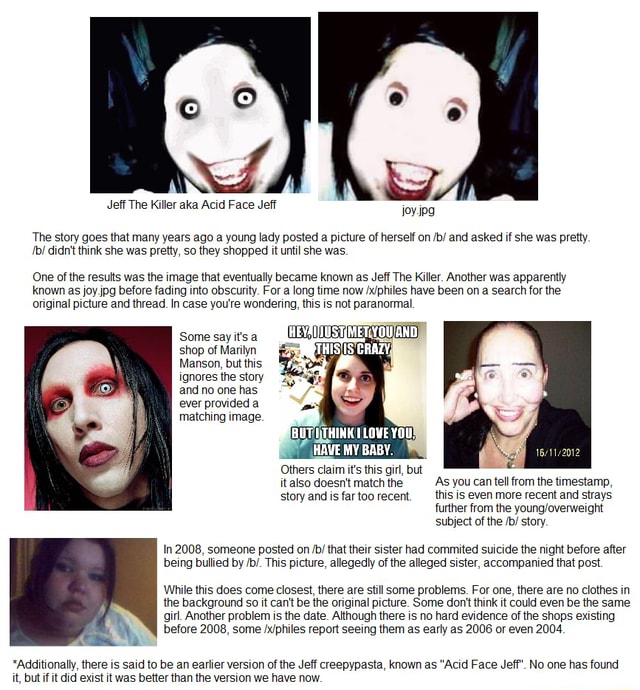 Jeff The Killer Aka Acid Face Jeff Joyjpg The Story Goes That Many ...