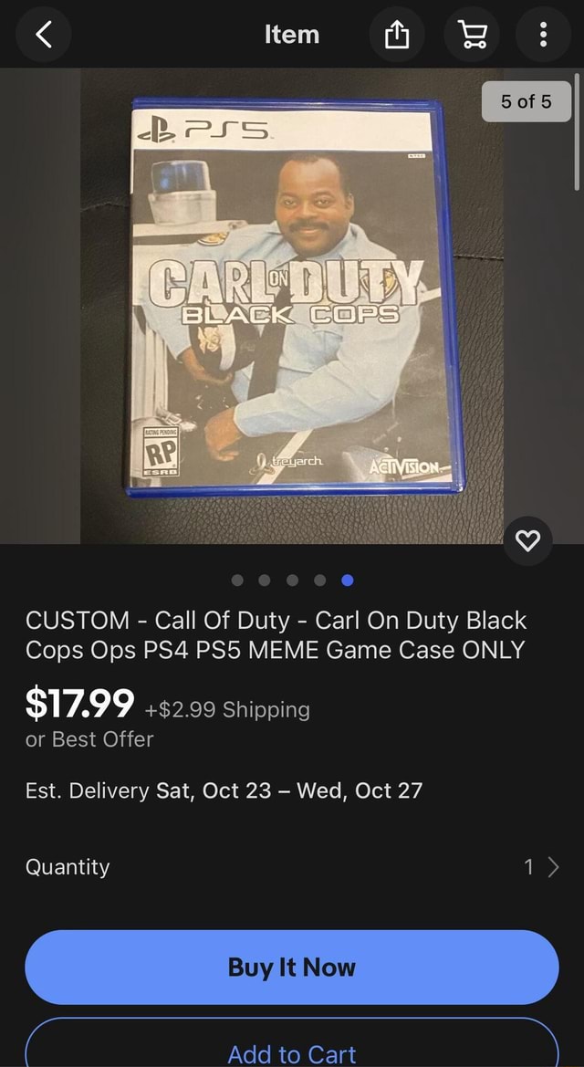 CUSTOM - Call Of Duty - Carl On Duty Black Cops Ops PS5 MEME Game Case ONLY  