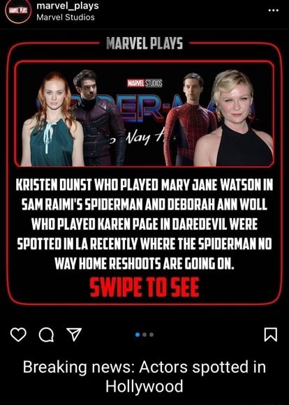 Marvel_plays Marvel Studios MARVEL PLAVS KRISTEN DUNST WHO PLAYED MARY JANE  WATSON IN SAM RAIMI'S SPIDERMAN AND DEBORAH ANN WOLL WHO PLAYED KAREN PAGE  IN DAREDEVIL WERE SPOTTED IN LA RECENTLY WHERE