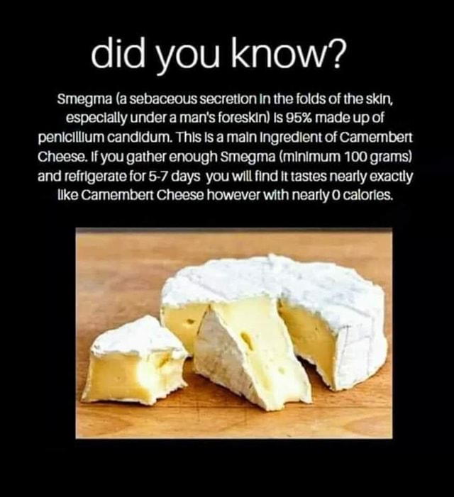 Did you know? Smegma (a sebaceous secretion In the folds of the skin ...