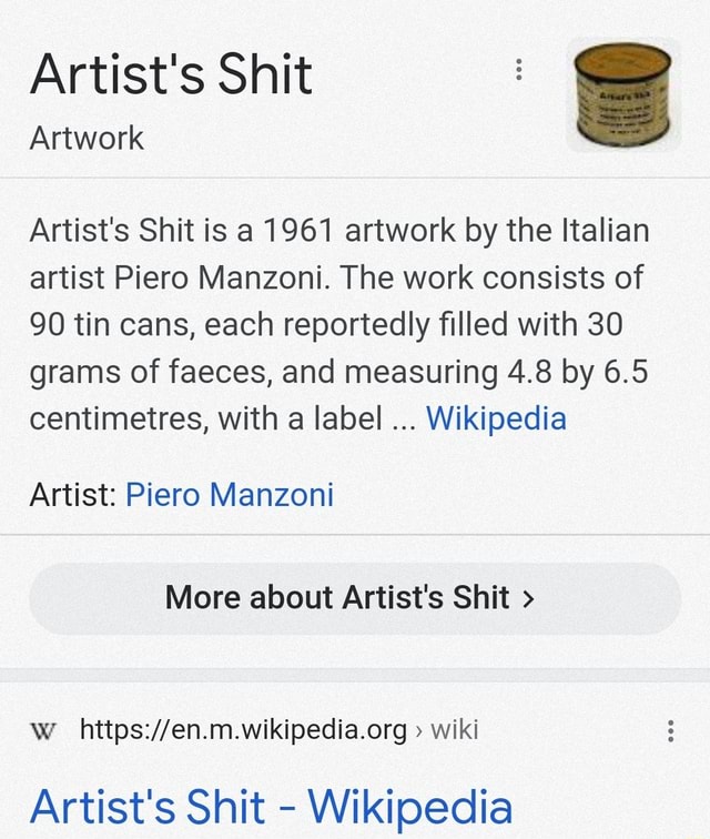 Artist's Shit Artwork Artist's Shit Is A 1961 Artwork By The Italian ...