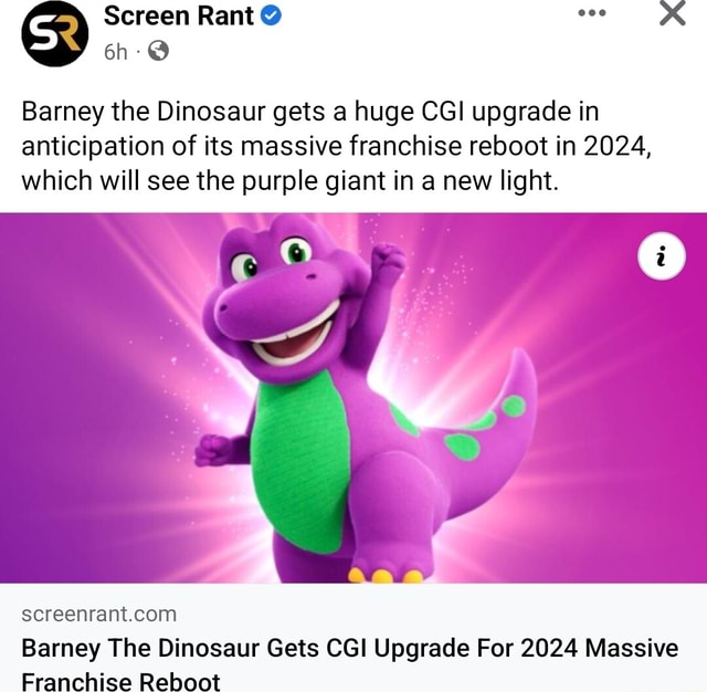 Screen Rant Barney the Dinosaur gets a huge CGI upgrade in