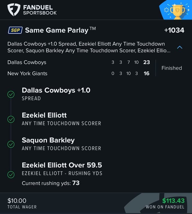 FANDUEL SPORTSBOOK Same Game Parlay +1034 Dallas