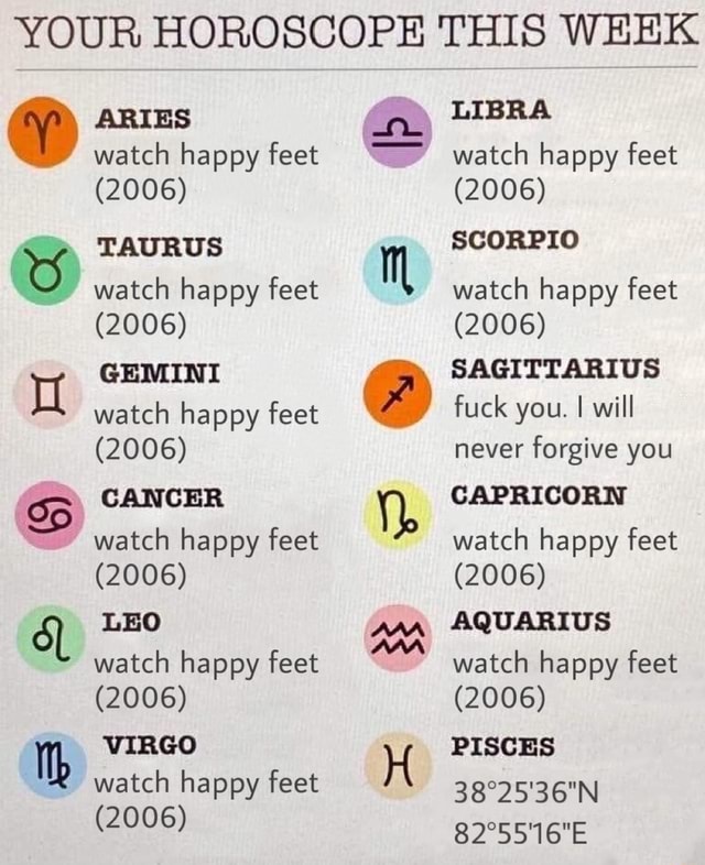 YOUR HOROSCOPE THIS WEEK a ARIES watch happy feet watch happy feet ...