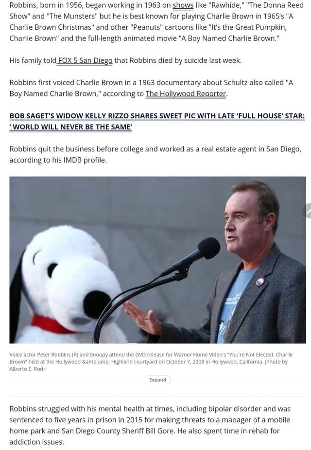 Charlie Brown’ voice actor from 1965 Christmas special dead at age 65