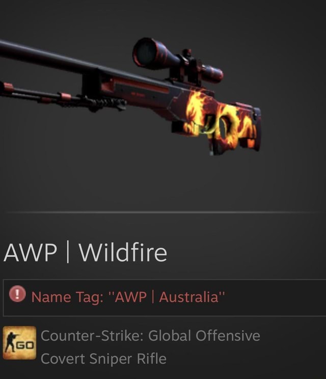 kontakt Håndværker Atlantic AWP I Wildfire Name Tag: "AWP I Australia" Counter-Strike: Global Offensive  - )