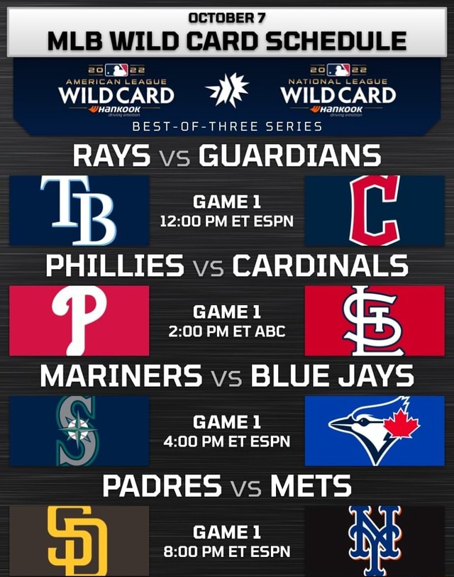 OCTOBER 7 MLB WILD CARD SCHEDULE gyze zotgyze NATIONAL LEAGUE WILD CARD