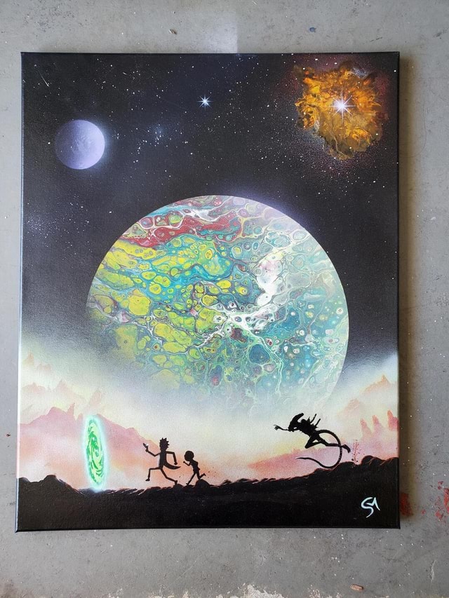 Painting On Canvas. Acrylic Pour And Spray Paint. - IFunny