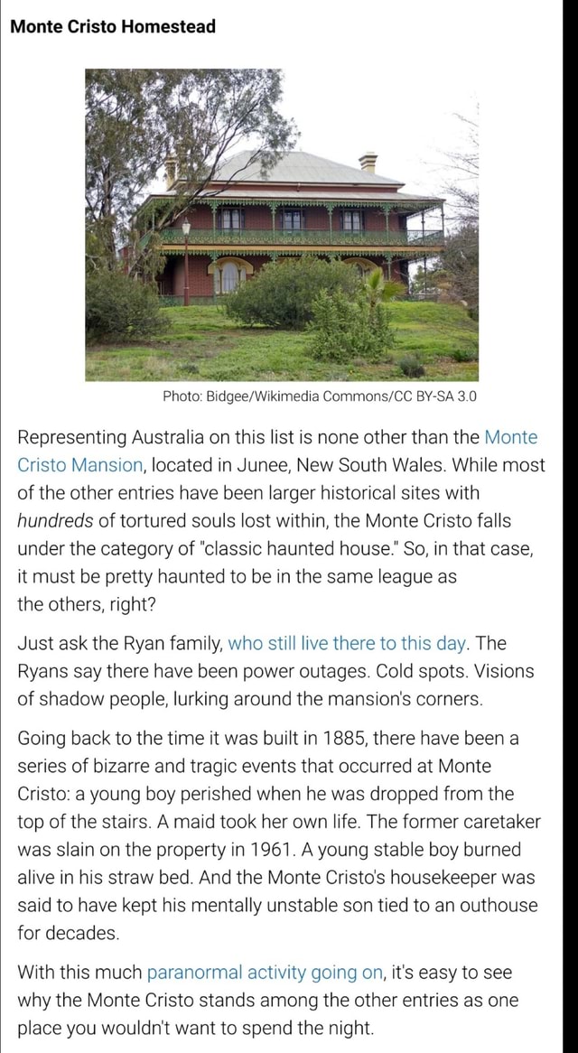 Monte Cristo Homestead Photo: BY-SA 3.0 Representing Australia on this ...