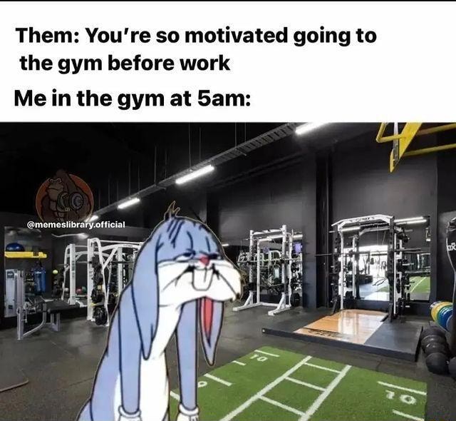 Them You're so motivated going to the gym before work Me in the gym at