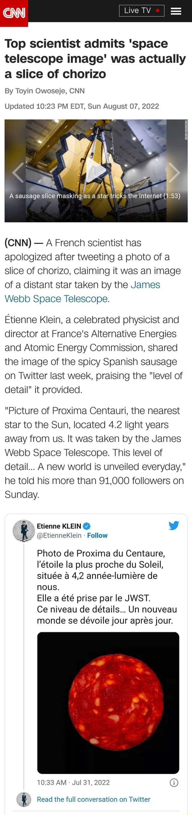 CNN Top scientist admits 'space telescope image' was actually a Slice