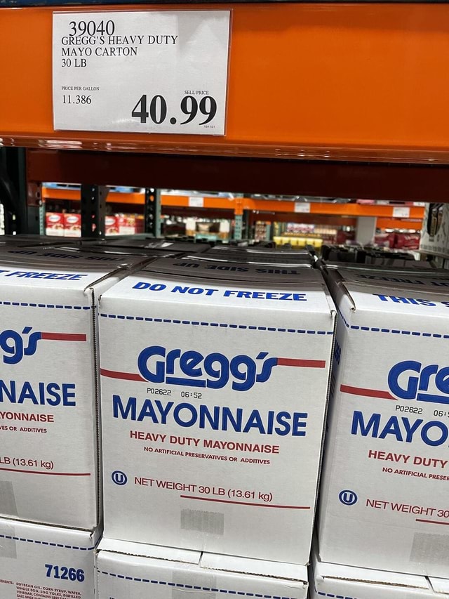 “Heavy duty” mayonnaise GREGG'S HEAVY DUTY MAYO CARTON 30 LB SELL