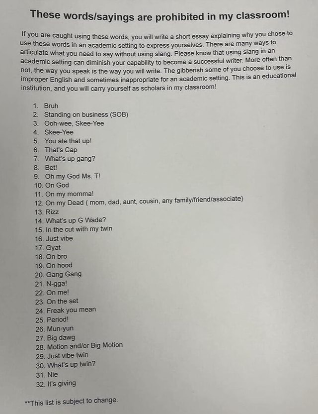These Wordsisayings Are Prohibited In My Classroom Are Caught Using these-wordsisayings-are-prohibited-in-my-classroom-are-caught-using