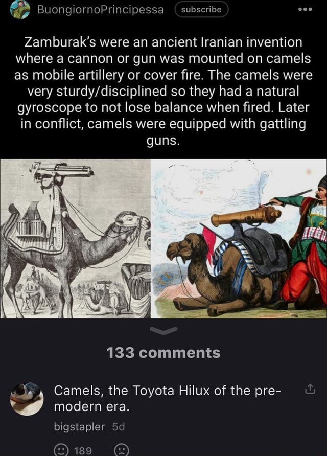 Zamburak's were an ancient Iranian invention where a cannon or gun was ...