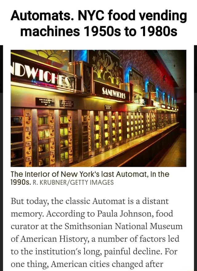Automats. NYC food vending machines 1950s to 1980s The interior of New