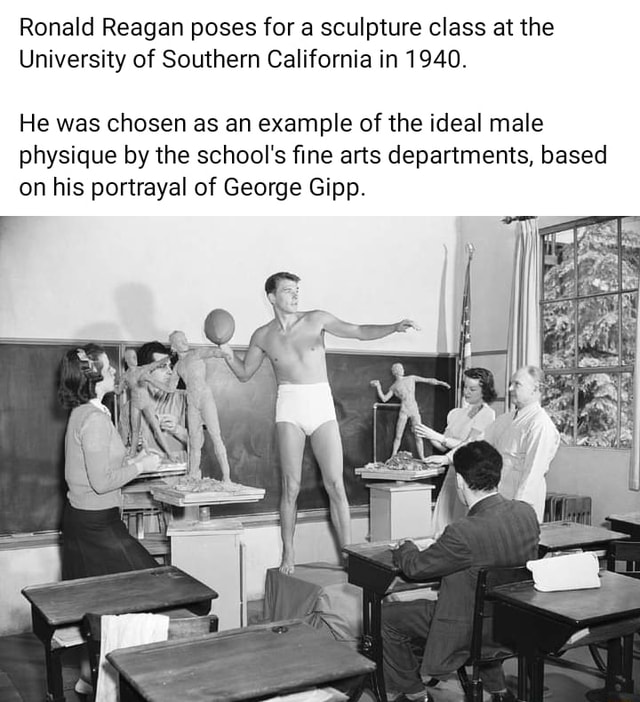 Ronald Reagan poses for a sculpture class at the University of Southern