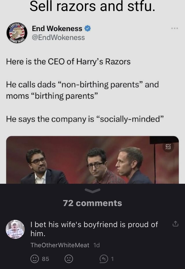 Sell razors and sttu. Here is the CEO of Harry's Razors He calls dads
