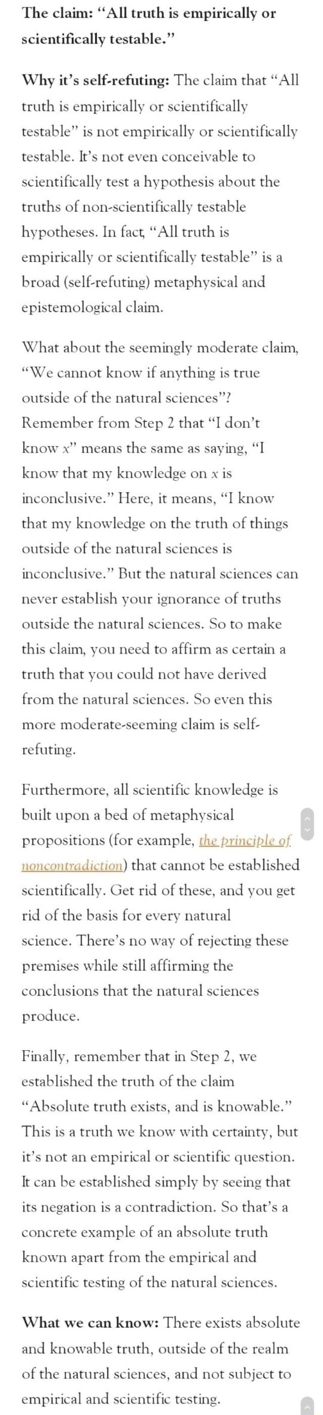 The claim "All truth is empirically or scientifically testable." Why