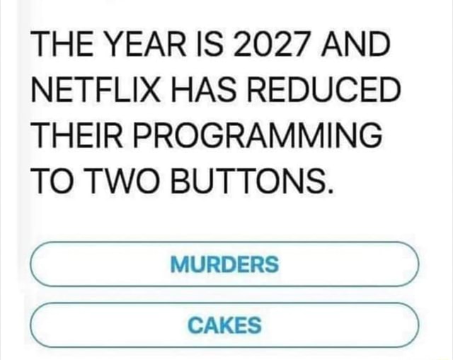 THE YEAR IS 2027 AND NETFLIX HAS REDUCED THEIR PROGRAMMING TO TWO 