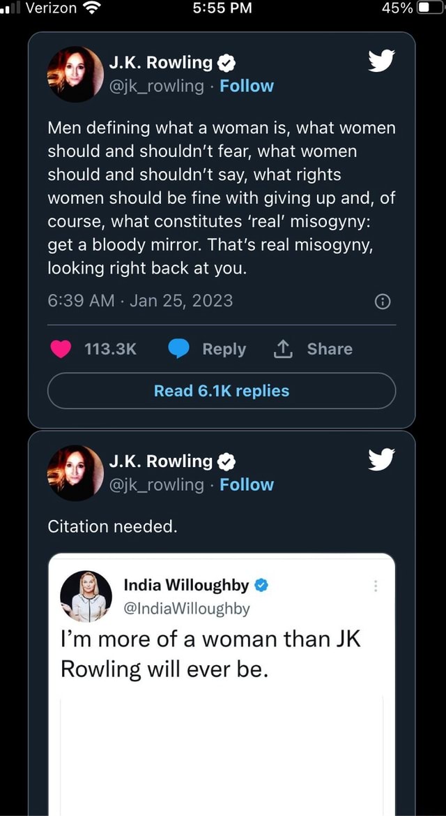 PM at J.K. Rowling @ Follow y Men defining what a woman is, what women ...