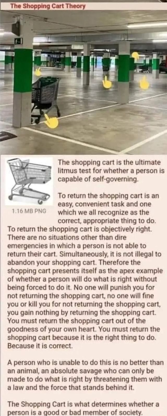The Shopping Cart Theory The shopping cart is the ultimate litmus test for whether a person is