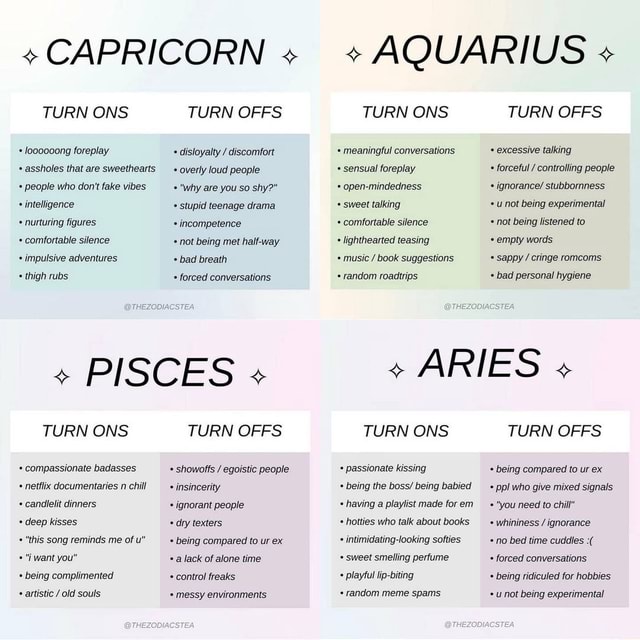 +CAPRICORN + TURN ONS loooooong foreplay assholes that are sweethearts ...