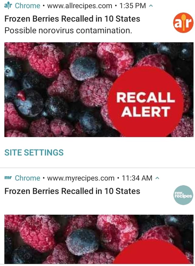 Afr Chrome Frozen Berries Recalled in 10 States