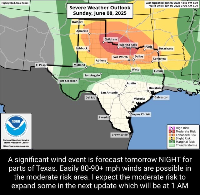 Highlighted Area: Texas Last Updated: Jun 07 2025 1249 PM CDT Valid ...