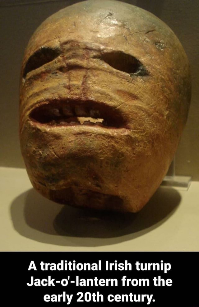 A traditional Irish turnip Jacko'lantern from the early 20th century. )