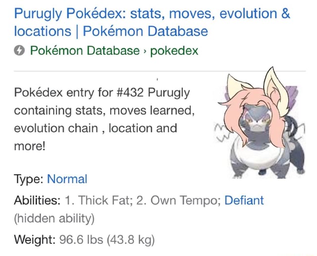 Purugly Pokédex: stats, moves, evolution & locations