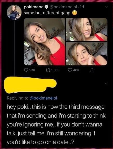 Pokimane @pokimanelol- id I e Y) same but different gang O Replying to ...