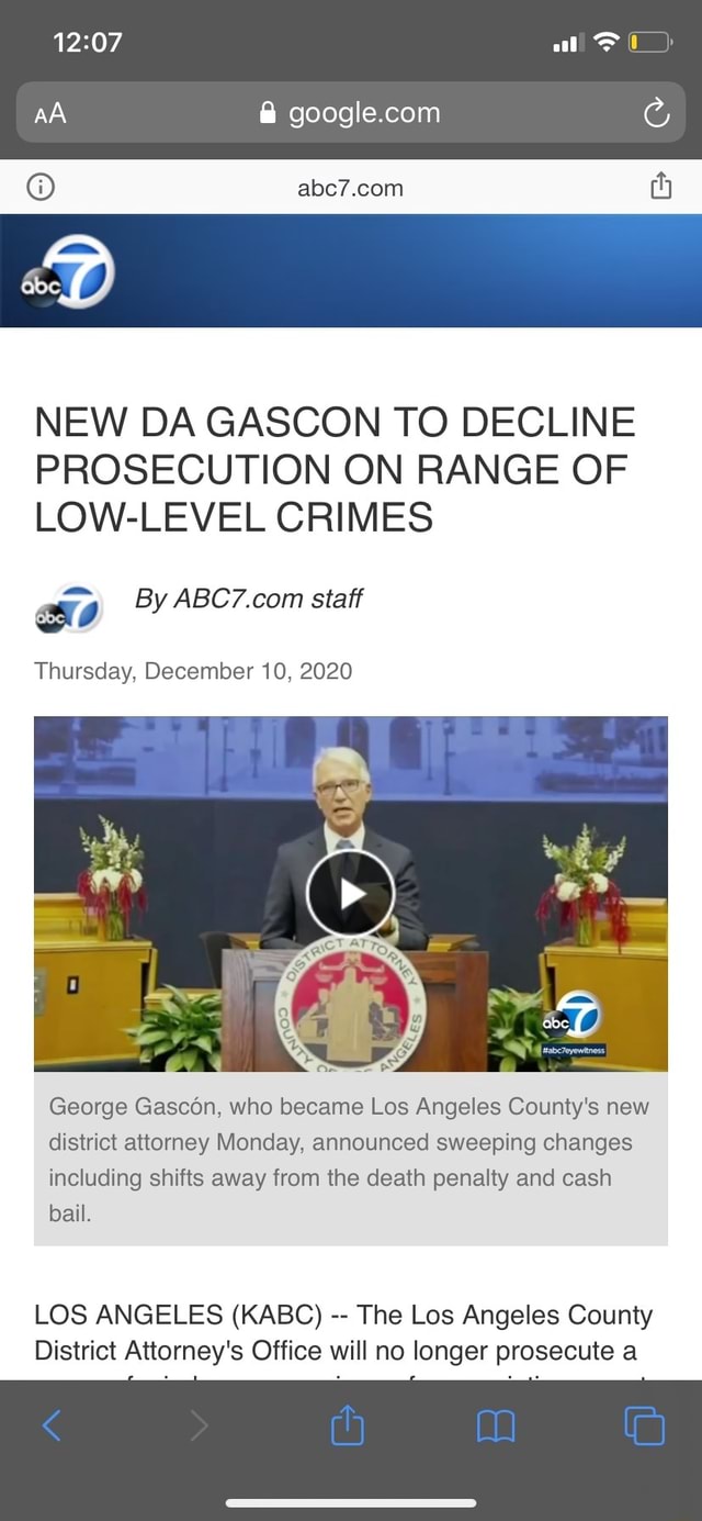 AA NEW DA GASCON TO DECLINE PROSECUTION ON RANGE OF LOWLEVEL CRIMES ge