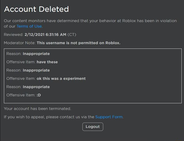 Account Deleted Our Content Monitors Have Determined That Your Behavior