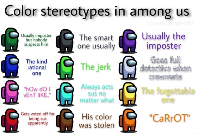 Color stereotypes in among us Usually imposter The smart Usually the ...