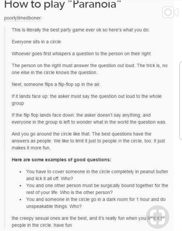 Paranoia party game questions