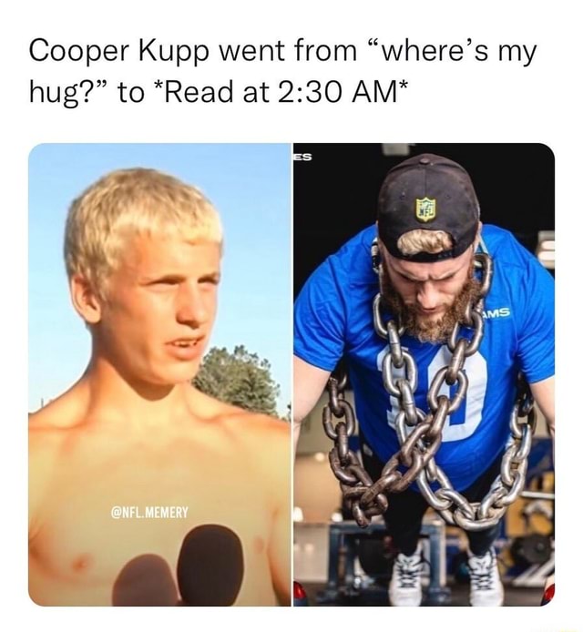 Cooper Kupp went from "where's my hug?" to "Read at AM* @NFL.MEMERY