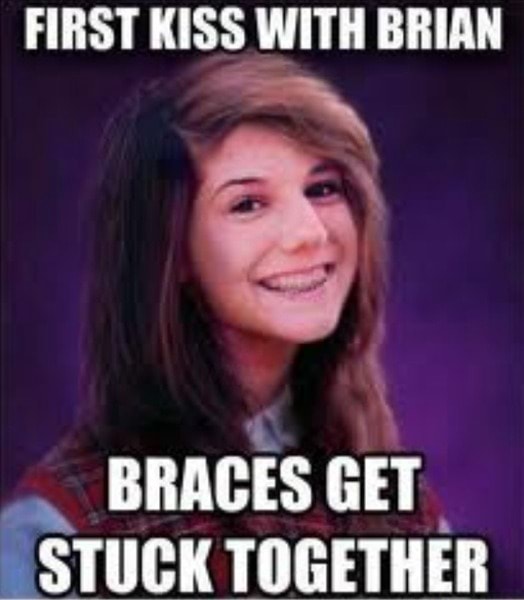 FIRST KISS WITH BRIAN y BRACES GET STUCK TOGETHER )