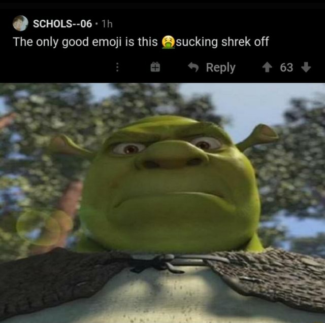 SCHOLS--06 The only good emoji is this @sucking shrek off Reply - iFunny